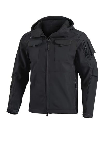 Men's Tactical Jacket Outdoor Zippered Shell Jacket, Windproof, Scratch Resistant, Warm Hooded Jacket, Suitable for Outdoor Activities, Ripstop Technology, Multiple Utility Pockets - Non-Stretch Outdoor Gear for Camping, Survival, Tactical Training.