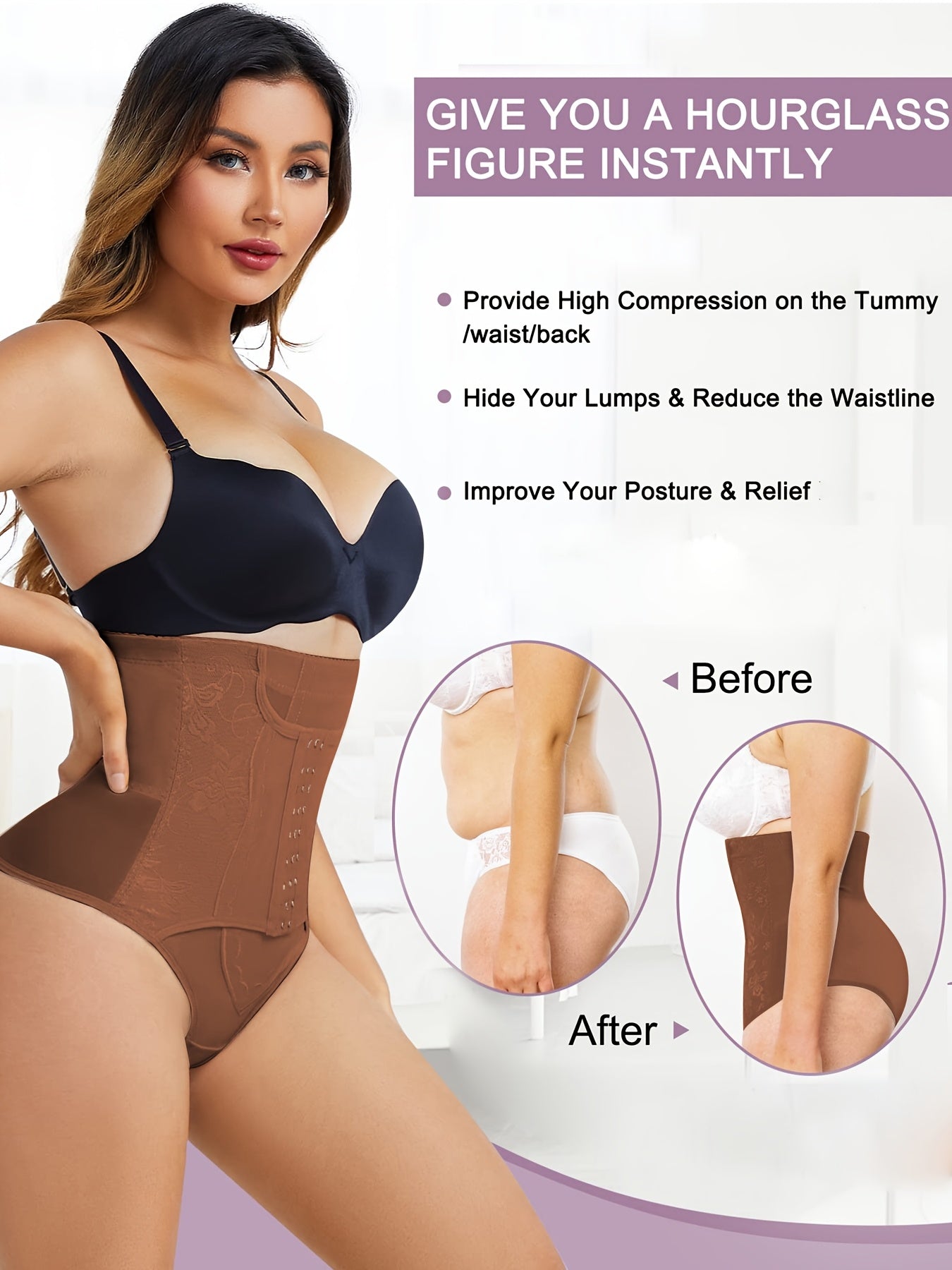 Tummy Control Shapewear With Compression Clasps For Women - High Waisted Tummy Tuck Shaper, Butt Lifting Bodysuit & Fajas Moldeadoras For Elegant Lady