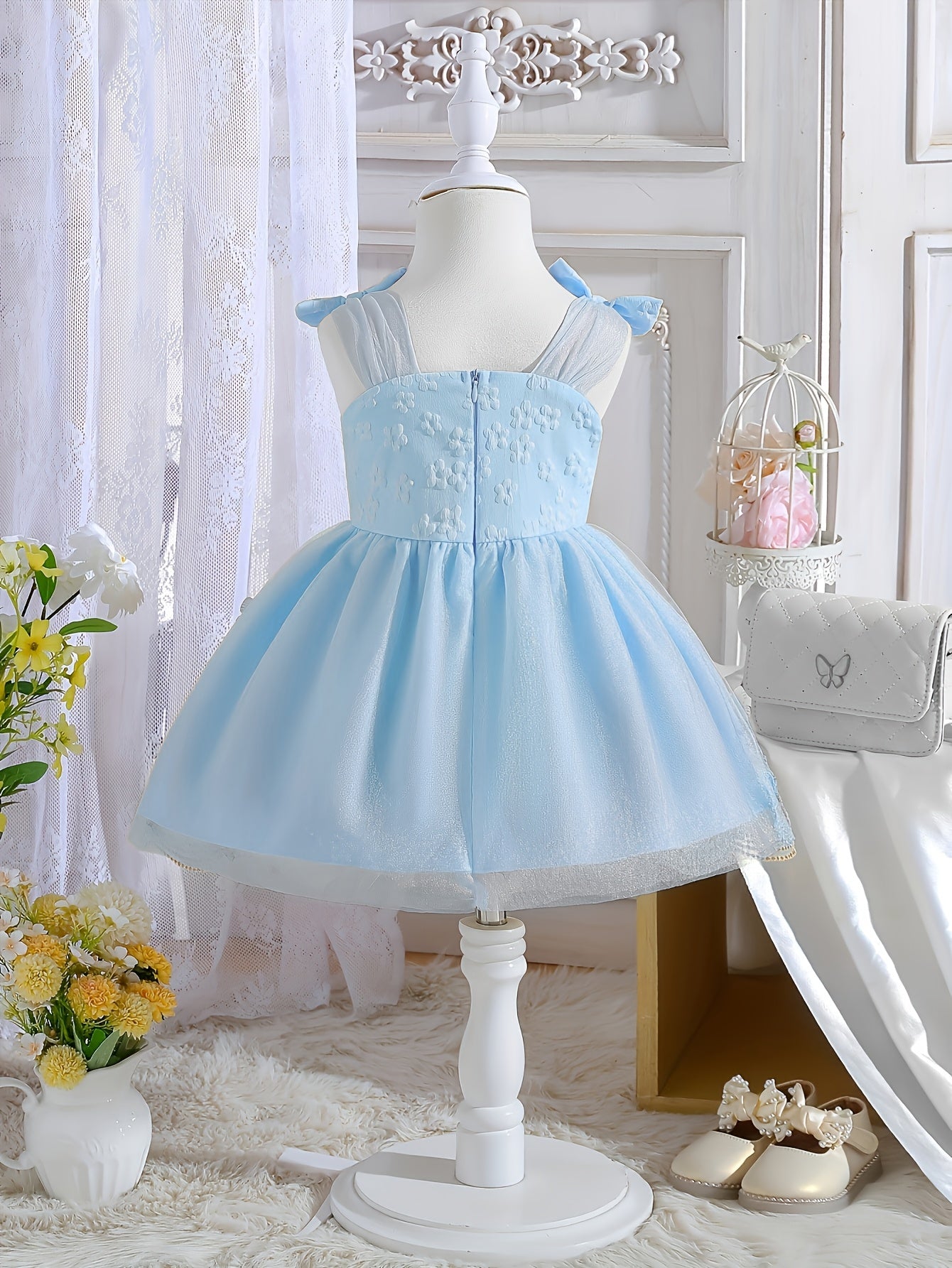 Girls' Clothing, School Season Gifts, Cute Girls' Dresses, Summer Lightweight Net-sheen Dresses, Bow Decoration Dresses, Versatile Fashionable High-end Style, Suitable for Parties And Wedding Seasons, Girls' Princess Dresses, Valentine's Day Gifts
