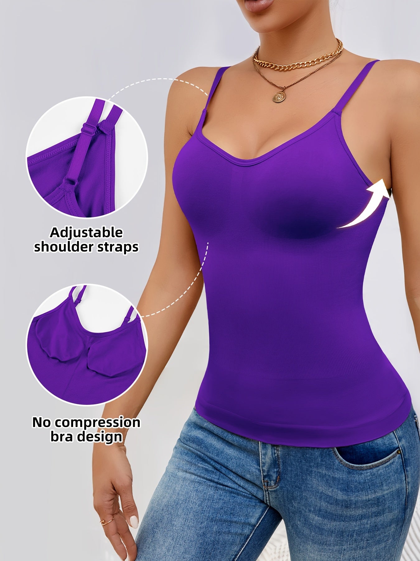 7pcs Set Women's Shapewear Camisole, Adjustable Straps Sleeveless Waist Cincher Tank Top, Waist Cincher Camisole, Body Shaping Top, Smooth Silhouette, Elegant Shapewear, Highquality Shapewear, Stretchy Fabric, Fitted Bodysuit, Women's Shaping Tank