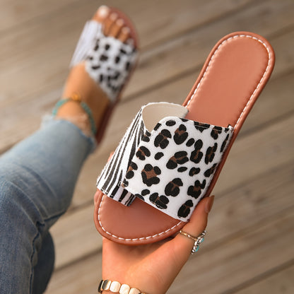 Quick Delivery, Summer Fashionable Women'S Shoes Include Leopard Print Zebra Print Sandals, Casual Flat Slippers, One Foot Shoes, Outdoor Vacation Beach Sandals, Women'S Water Shoes, Women'S Shoe Prices, Summer Essentials