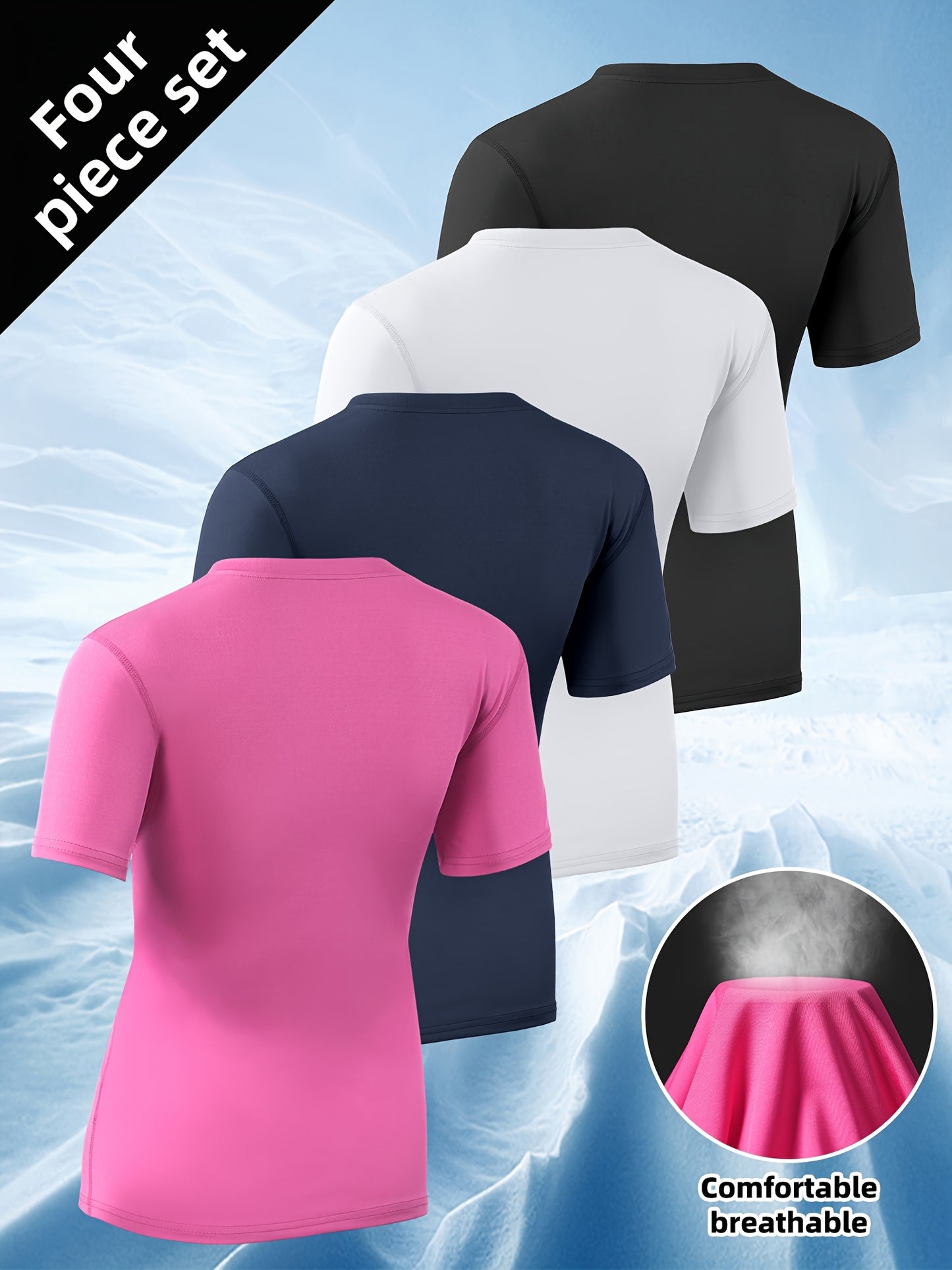 4pcs Women's Barely There Sports T-Shirts V-Neck, Pullover Short Sleeve Tops, Stretchy, Quick-Dry, Breathable, Soft for Workout, Fitness, Running, Yoga, Pilates