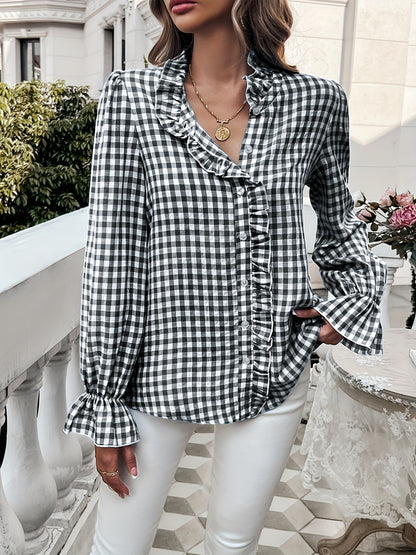 Women's Fall-Winter 2024 Professional Business Temperament Top French Contrast Button- Shirt