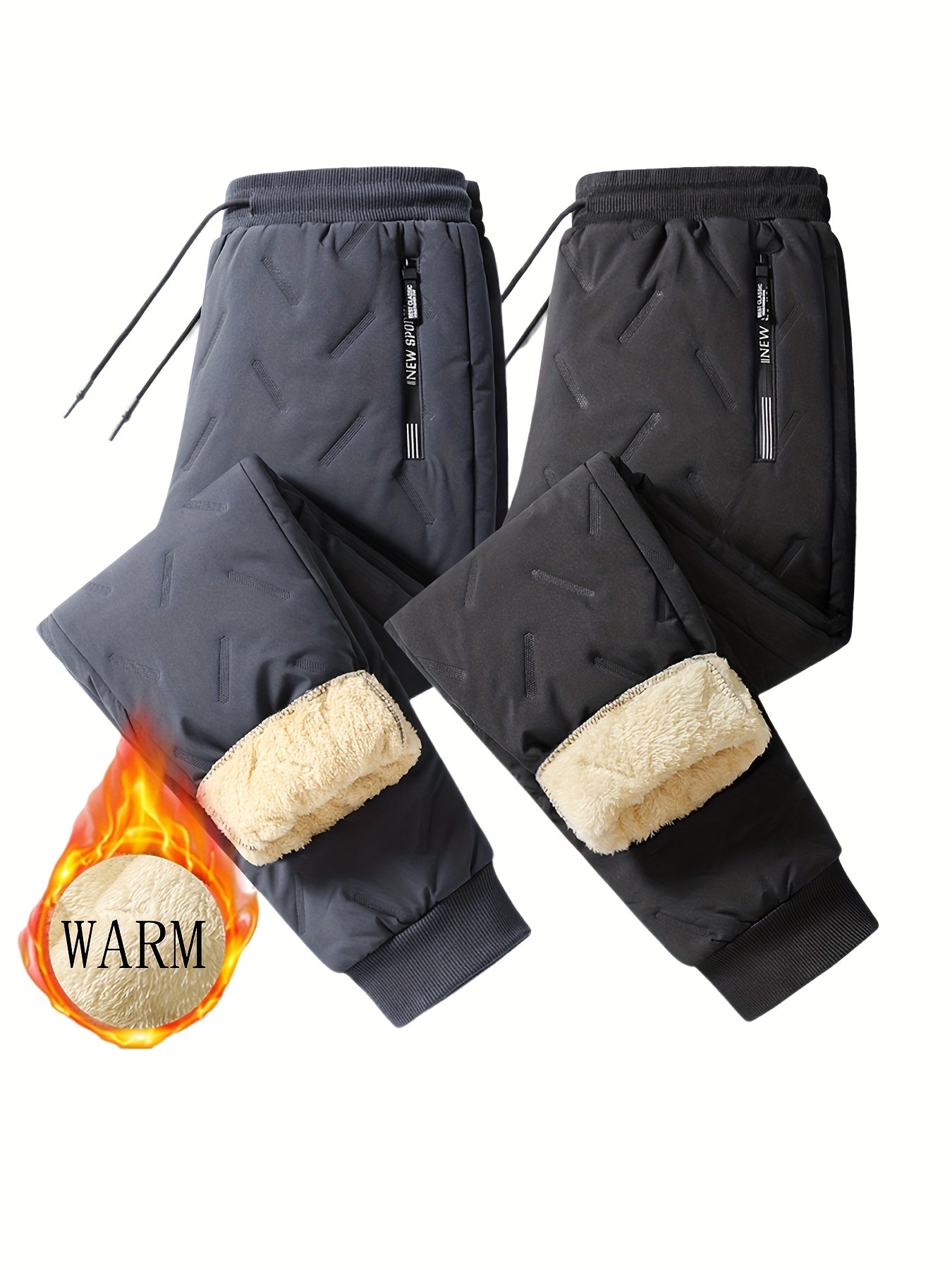 Men'S Winter Warm Fleece-lined Pants, Outdoor Sports Camping Drawstring Pants, Hiking Pants With Thick Insulation, And Windproof Pants, Waist Belt With Keychain