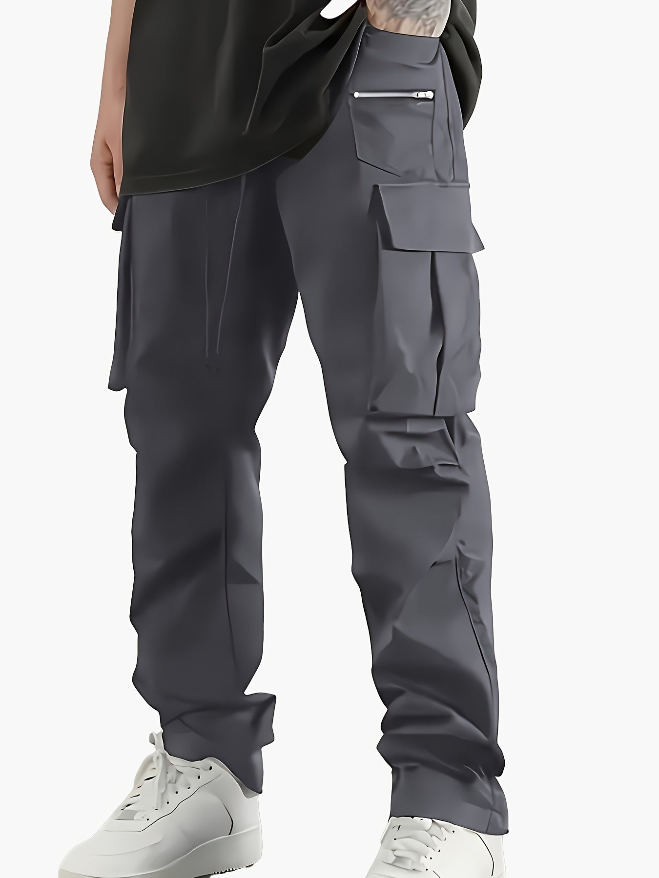 2pcs Men'S Fashion Cargo Pants, Casual Hiking Trousers, Breathable Comfortable Loose Straight Trousers with Multiple Pockets for Spring, Summer, Fall, Winter - Polyester