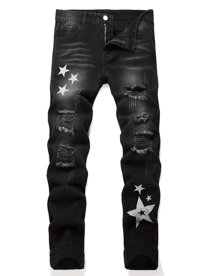 Slim Fit Men'S Jeans with Embroidery And Ripped Details