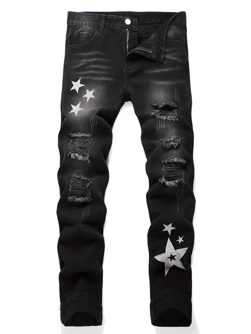Slim Fit Men'S Jeans with Embroidery And Ripped Details