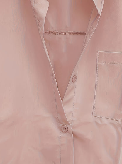 Plus Size, Plus Size Women's Solid Long Sleeve Shirt, Breathable Collar Button Blouse, Loose Fit Elegant Tops for Summer, 1XL-5XL