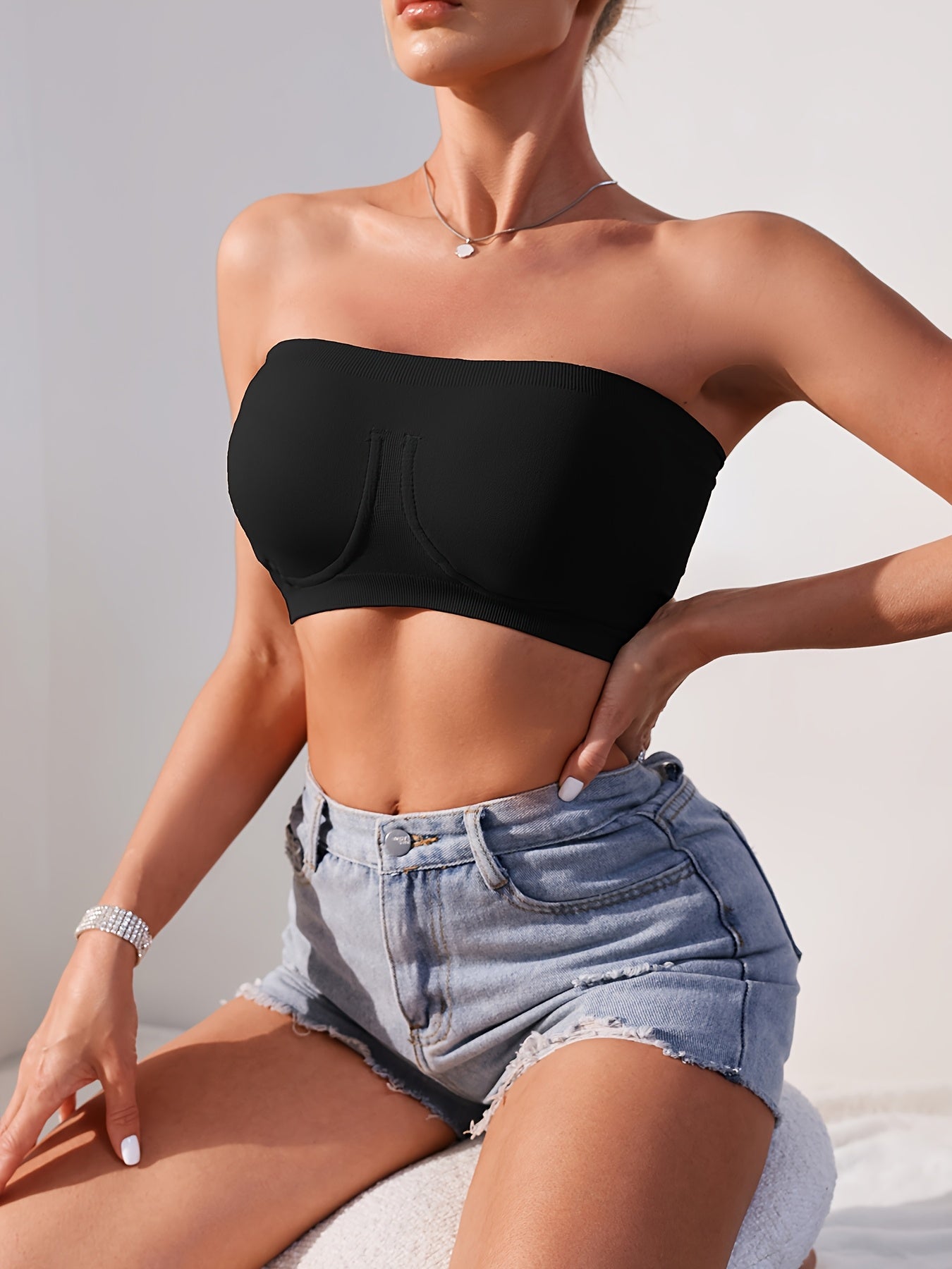 3pcs Esselegance Plus Size Strapless Bras for Women, Seamless Bandeau Tube Bra -Wire-Free Non-Slip Design, High-Stretch And Breathable for Backless Dresses Daily Comfort