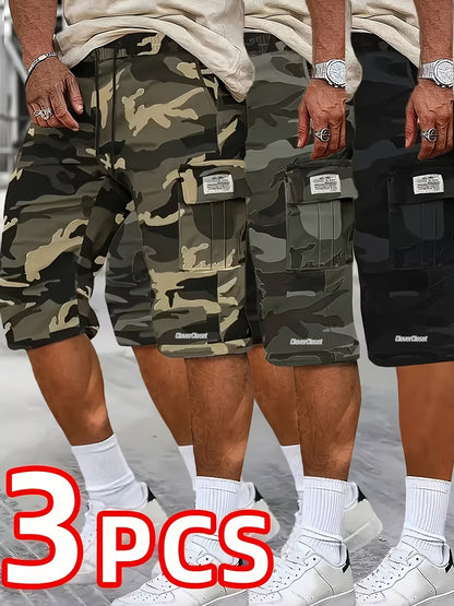 3pcs of Summer Camouflage Workwear Shorts, Fashionable Street Tactical Camouflage Casual Shorts, Loose Large Pocket Work Shorts, Can Be Used As Gifts