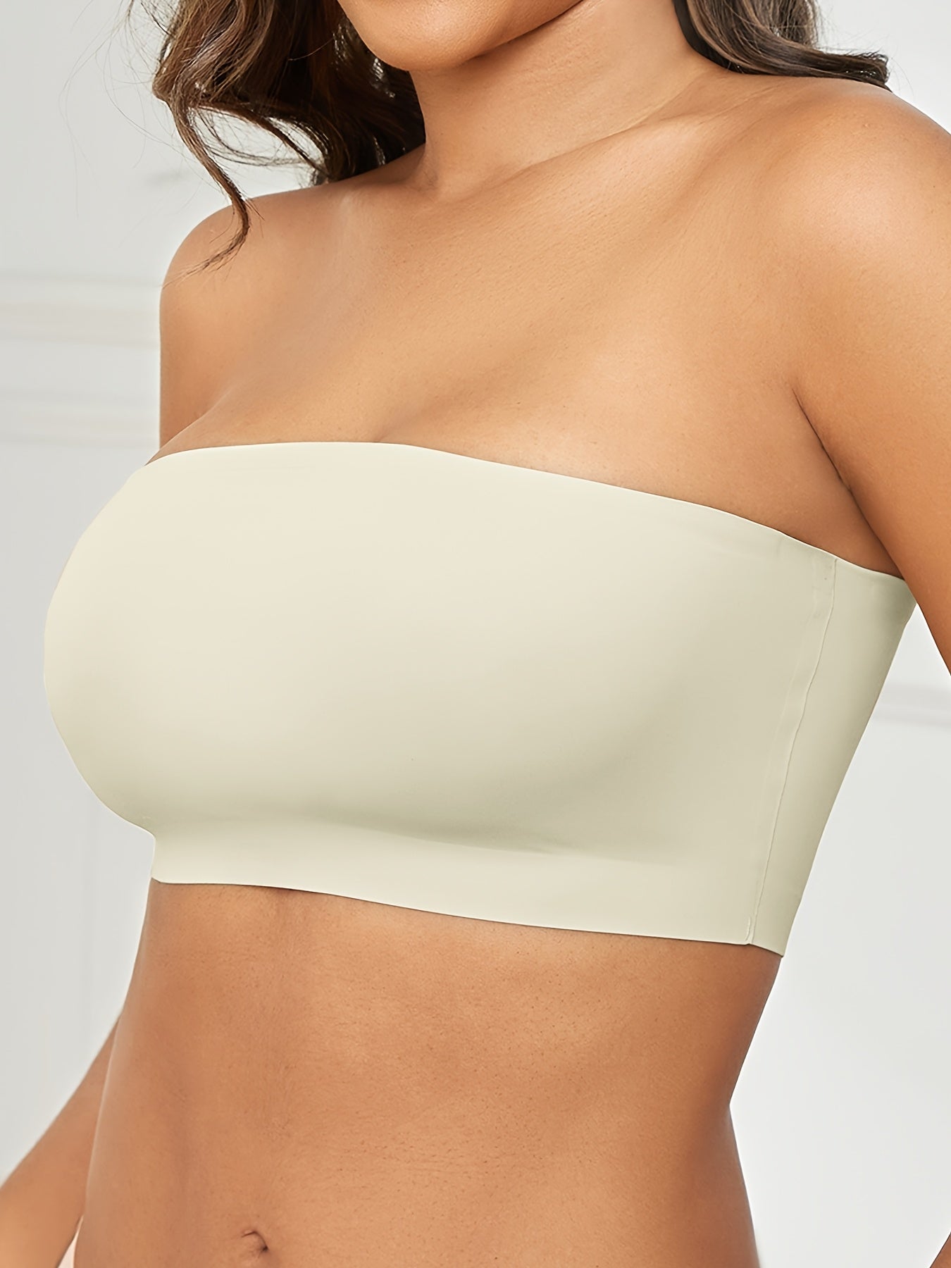 1pc ESSELEGANCE Seamless Wireless Bandeau Bra - Soft Nylon & Elastane Blend, No-Show Design, Beige/Nude, Comfortable Stretch Fit for Casual Attire