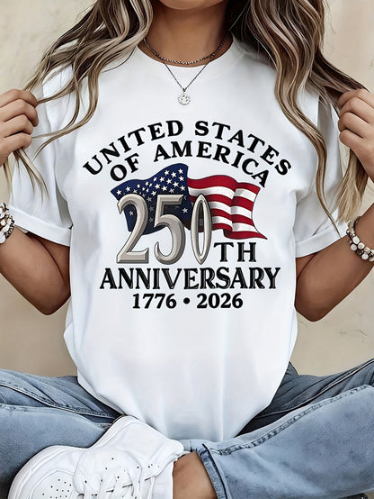 Fashionable Alphabet Cartoon Print Women's Round Neck T-shirt Has a Simple Design, Comfortable and Breathable, Suitable for Daily Casual Wear, Showing Natural and Elegant Style, a Must-have for Summer Parties, Local Delivery