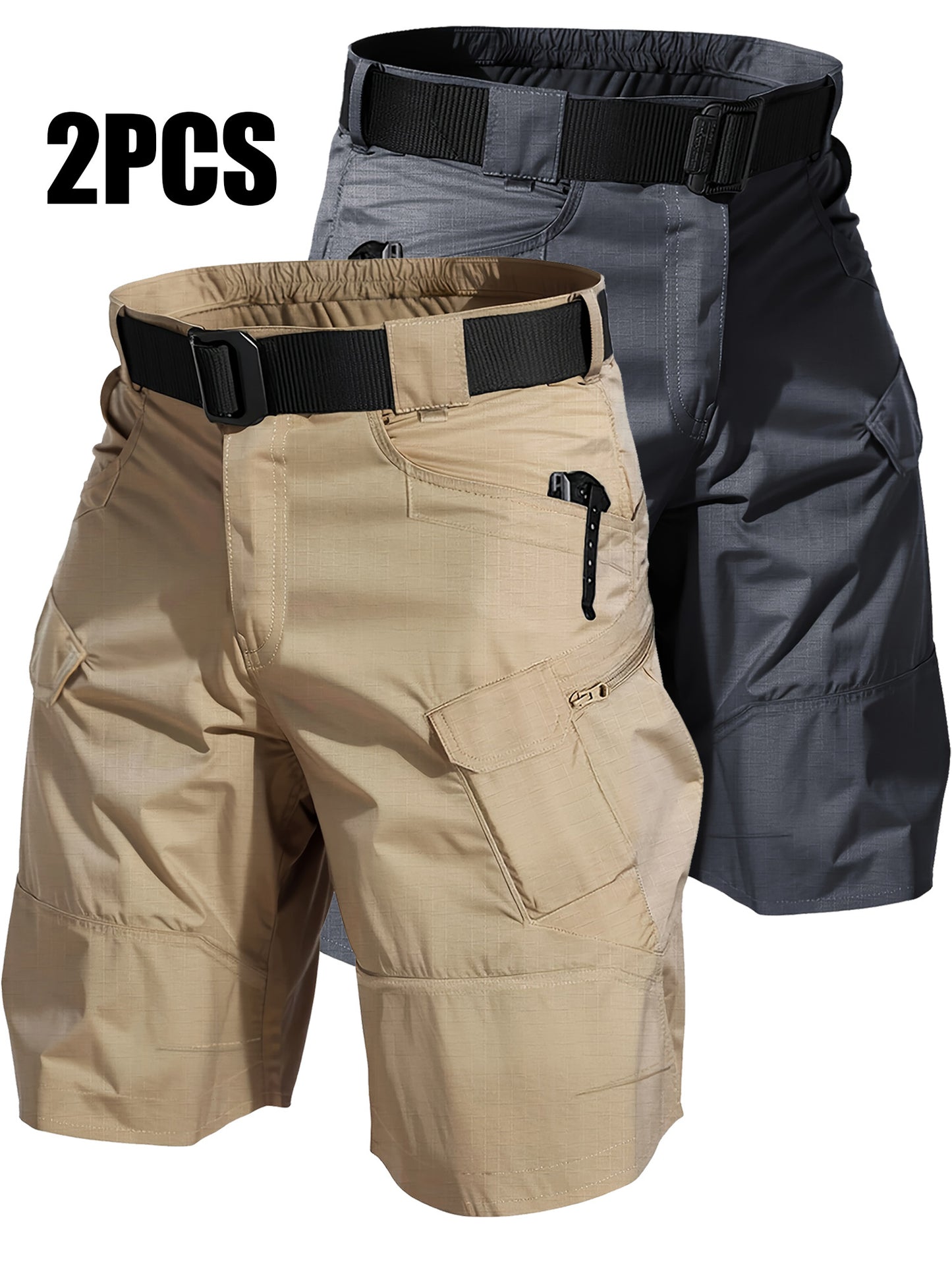 2pcs Cargo Shorts for Men Outdoor Casual Hiking Work Shorts with Multi-Pocket (No Belt)