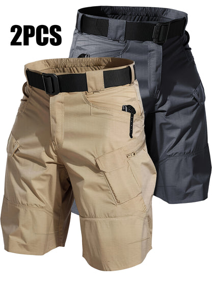 2pcs Cargo Shorts for Men Outdoor Casual Hiking Work Shorts with Multi-Pocket (No Belt)
