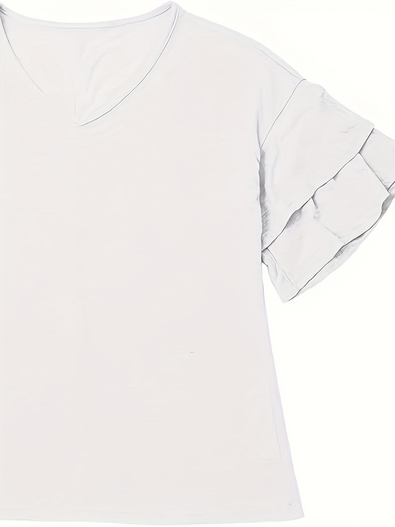 Layered Flared Sleeve V-neck T-shirt, Suitable for Spring And Summer, Soft And Comfortable Daily Casual Solid Color Top for Women's Clothing