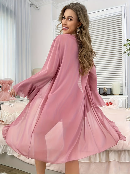Women'S Elegant Lace Nightgown - Sexy Halter Neck Dress with Mesh Robe, Soft Lace Sleepwear for Women, Formal & Casual Home Wear