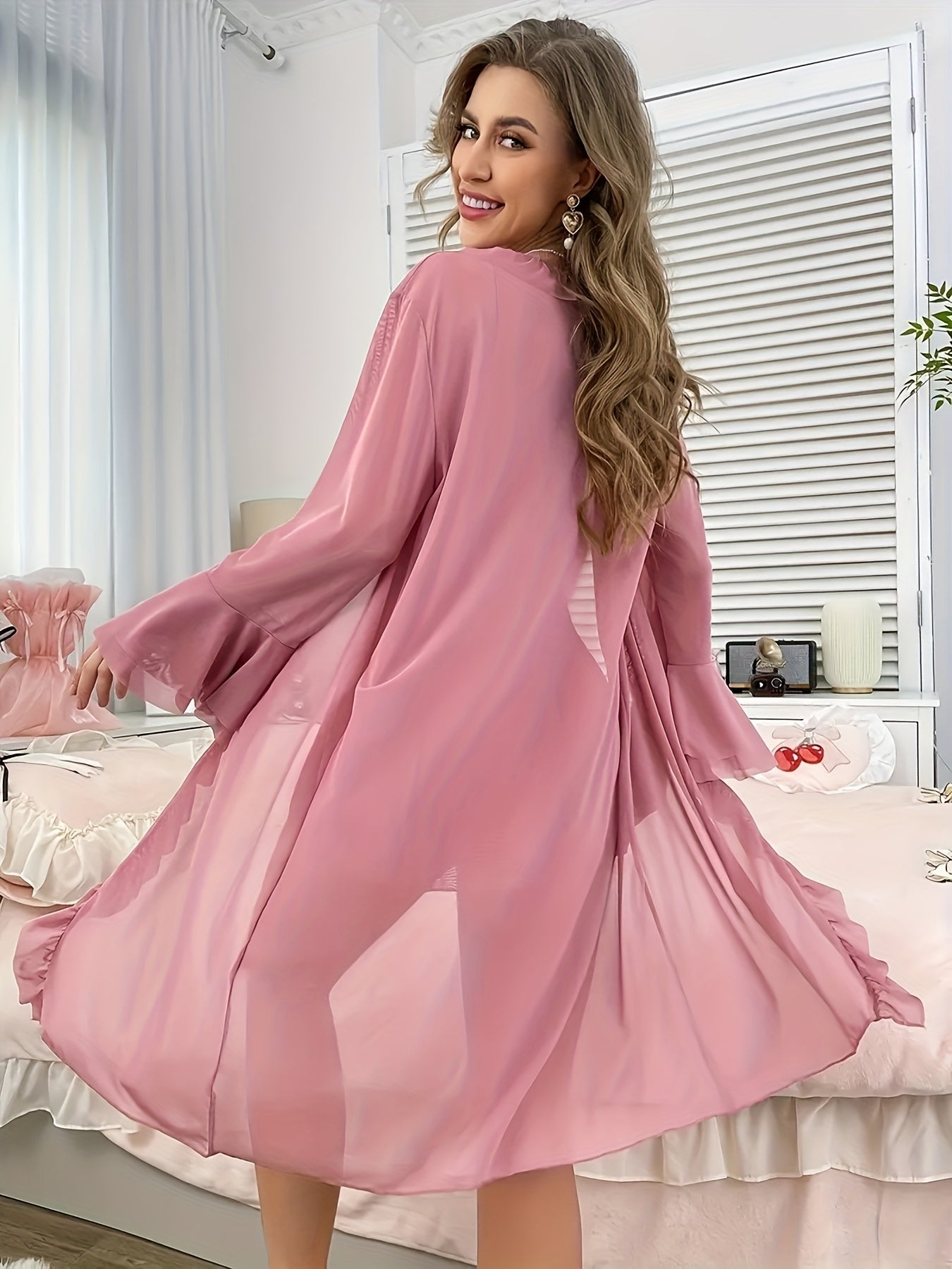 Women'S Elegant Lace Nightgown - Sexy Halter Neck Dress with Mesh Robe, Soft Lace Sleepwear for Women, Formal & Casual Home Wear