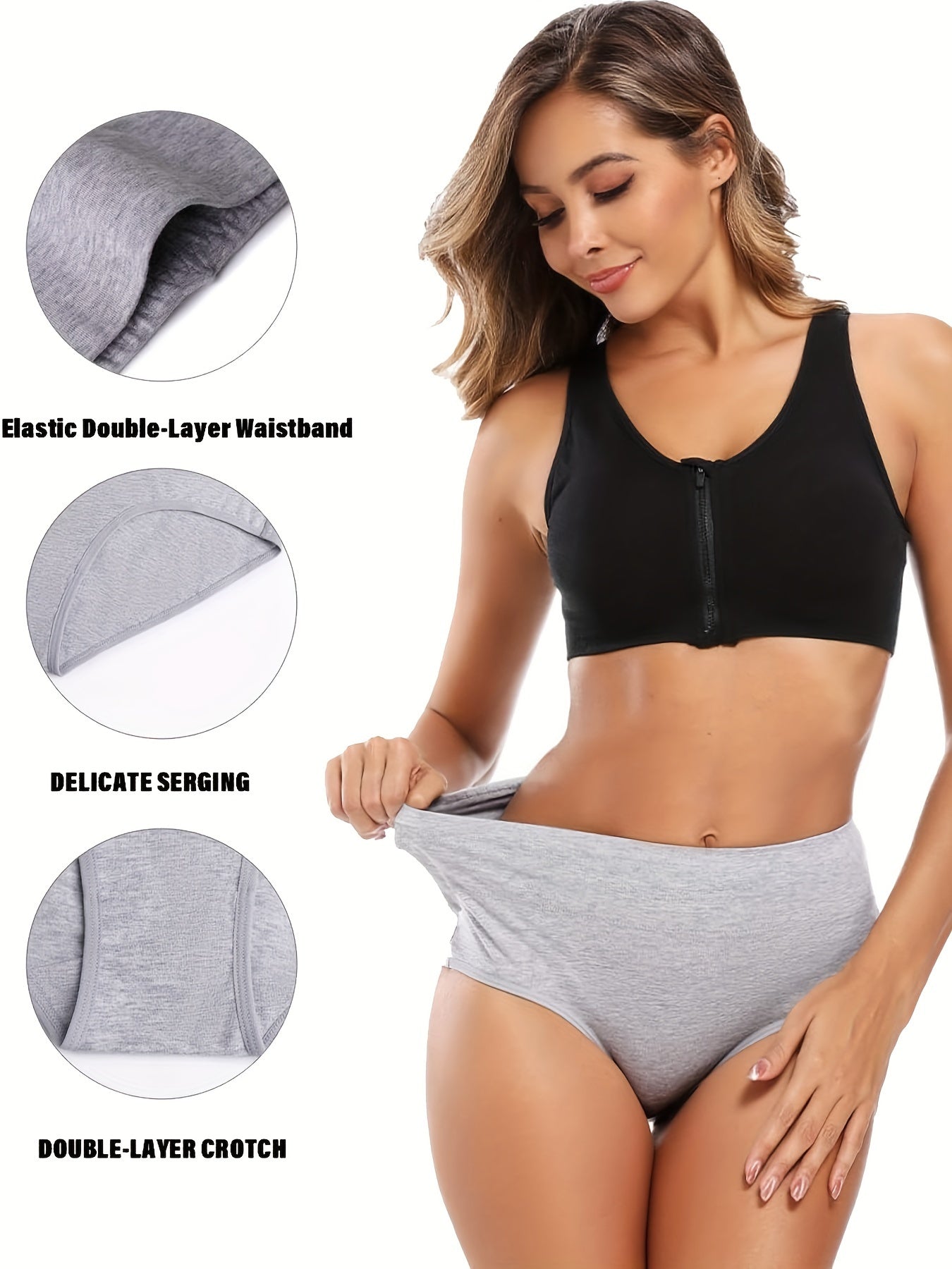 5pcs High Waist Solid Color Briefs, Comfy, Soft, Breathable, Stretchy And Elegant Lingeries for Women