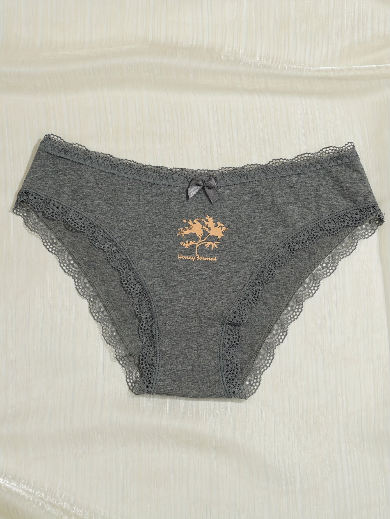 5-Pack Women'S Triangle Panties with Floral Print, Nude Comfortable Soft Stretchy Large Size Underwear with Bow Decoration, Simple Elegant Breathable Briefs - 2025 New Arrival