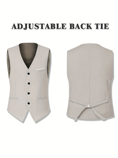 4pcs Luxury Classic Mens Solid Dress Suit Set - Lapel Jacket, Vest, And Trousers, Regular Fit, Long Sleeve, Conventional Contour, Perfect for Wedding Banquet, Business Meetings - High-Quality Fabric, Comfortable Wear, And Stylish Design