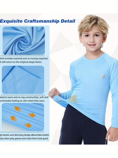 2pcs/Set Boys And Teenagers Round Neck Suit Quick Dry Fishing Running Swimming Polyester Clothes Two-Piece Basic Style Boys Clothes for Summer Outdoor Activities, for Outdoor
