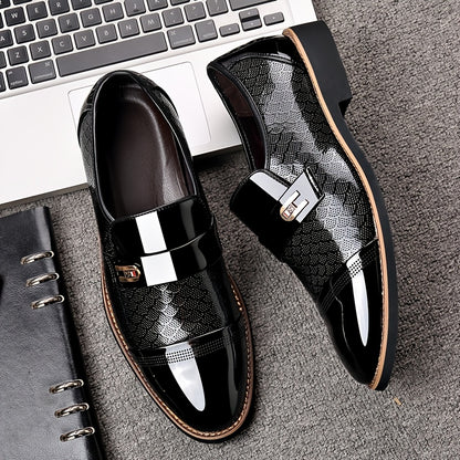 Embossed Men's business shoes-Comfortable Pointed Toe Slip On Lug Sole Business Oxfords for Party Wedding Office Dress Shoes