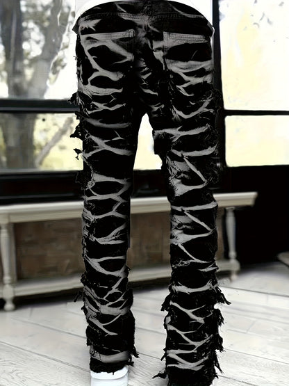 Men'S Star Print Fashion Layered Tassel Jeans