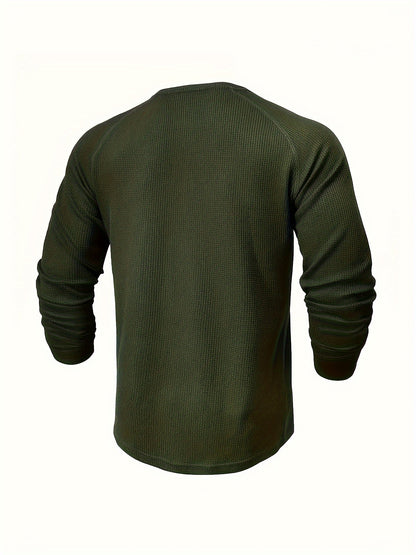 5 Casual Solid Color Henry Shirts for Men, Featuring Round Neck And Half-Button Long Sleeves, Ideal for Outdoor Activities in Spring And Autumn, Model LT8051