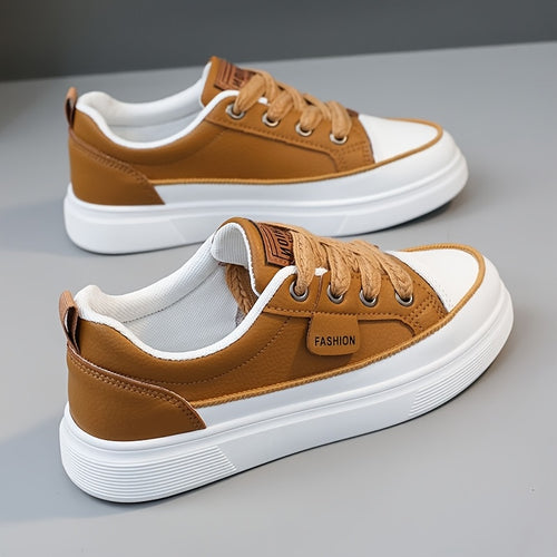 Women's Skateboarding Shoes - College Style Flat Sole Casual Sneakers with Soft Rubber Outsole & EVA Cushion, Breathable Faux Cover & Mesh Upper, All-Season Outdoor Walking Shoes for Students (White/Black)