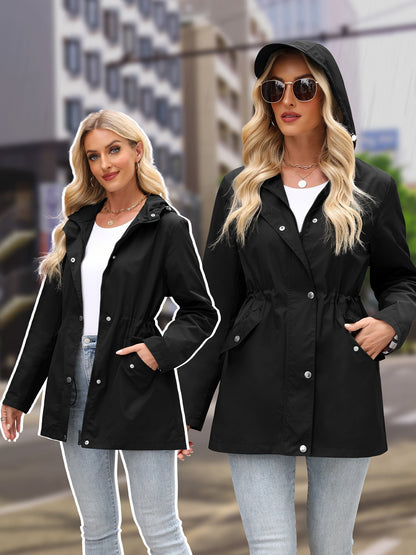 Women'S Lightweight Raincoat - Breathable Windbreaker Jacket With Adjustable Hood, Stylish Trench Coat For Outdoor & Work, Machine Washable, X-Shape Design