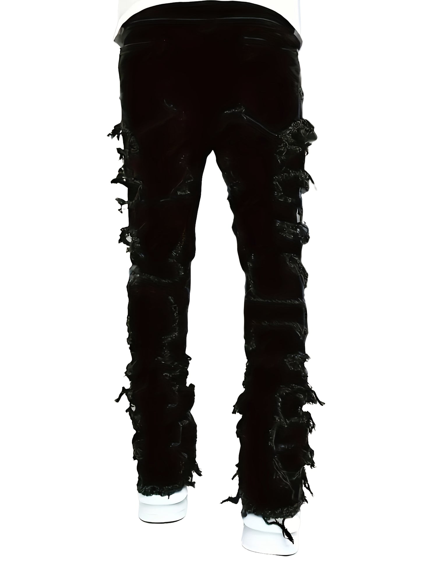 Men's Slim-Fit Stretch Jeans with Fringe Tassel decoration - Hip-Hop Skateboard Style Straight Pants, Washed Denomination for all- Wear (Machine Washable, Urban Streetwear) - Comfortable & Trendy for Skating & Everyday