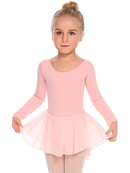 Girls' Classic Long Sleeve Ballet Leotard with Crisscross Back Detail - Stretchy Polyester Dance Dress for Parties, Birthdays & Sports Events, Perfect for Outdoor, All Seasons, Gift for Back-To-School Season, Beach Essentials