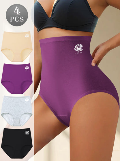 4pcs Women'S High Waist Tummy Control Shapewear - Seamless Body Shaper with Breathable Invisible Under Clothes, No Rolling Waistband | Ideal for Office, Travel & Yoga | Purple, Beige, Black, Light Blue | Perfect for Dresses, Jeans & Postpartum, Tummy Cont