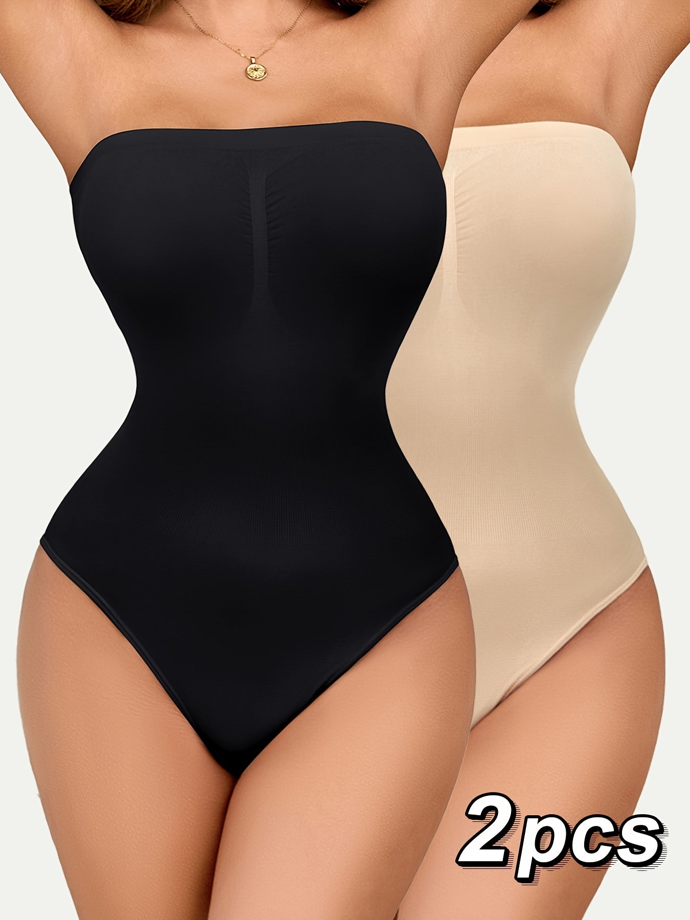 2pcs Strapless Jumpsuit for Women, Seamless One-Piece Jumpsuit, Strapless Bodysuit, Compression And Shapewear