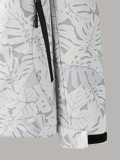 Women's Lightweight Windproof Hooded Jacket - Casual Zip-Up Outdoor Raincoat with Tropical Leaf Print, Removable Hood & Adjustable Cuffs for Spring Summer Fall,, Travel, Camping, Camping Gear, Apparel, Durable Zipper Closure
