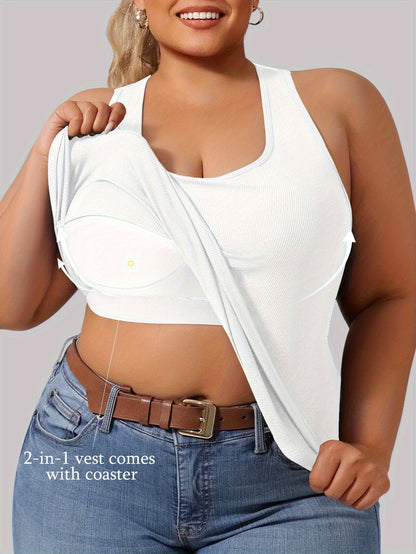 Plus Size - Plus Size - Plus-Size Women'S Spring Summer Fall Vest 2-In-1 Vest with Coaster I-Back Rib Casual Base Vest