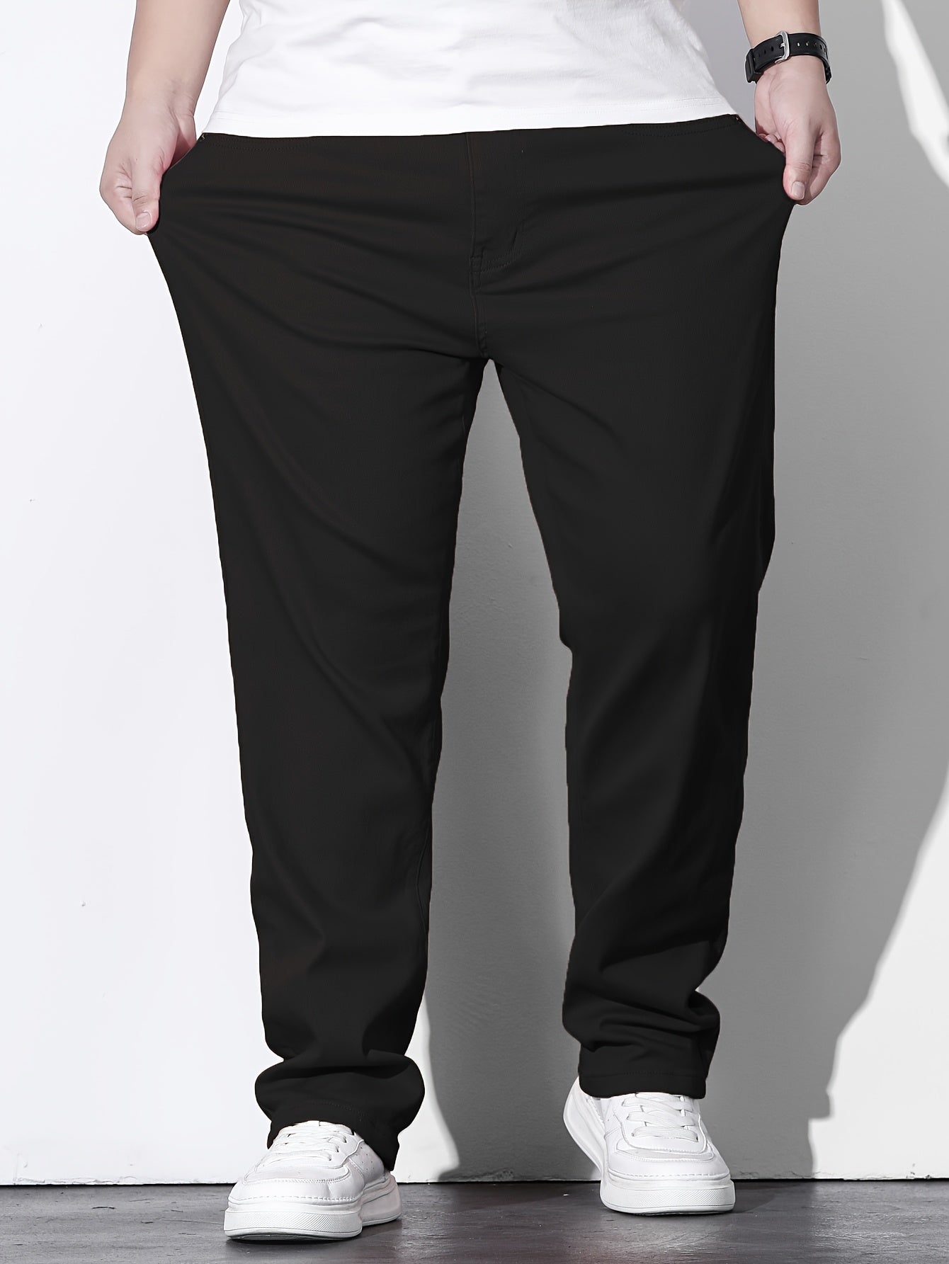 Men'S Plus Size Stretch Straight Leg Jeans - Casual Pockets with Comfortable And Breathable for Spring, Summer, Autumn, Solid, Regular Fit | Straight Leg Jeans | Comfort Fit, Jeans, Plus Size