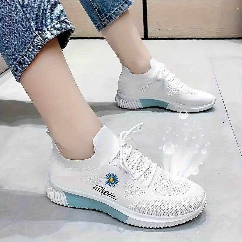 2026 New Spring/Summer Women's Sneakers - 2026 Spring Women's Shoes, Breathable and Lightweight Sneakers for Women - Stylish White and Pink Casual Running Shoes with Floral Embroidery - Durable Outdoor Hiking Shoes with Soft Fabric Lining