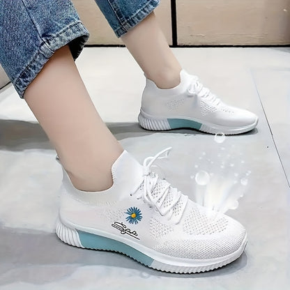 2026 New Spring/Summer Women's Sneakers - 2026 Spring Women's Shoes, Breathable and Lightweight Sneakers for Women - Stylish White and Pink Casual Running Shoes with Floral Embroidery - Durable Outdoor Hiking Shoes with Soft Fabric Lining