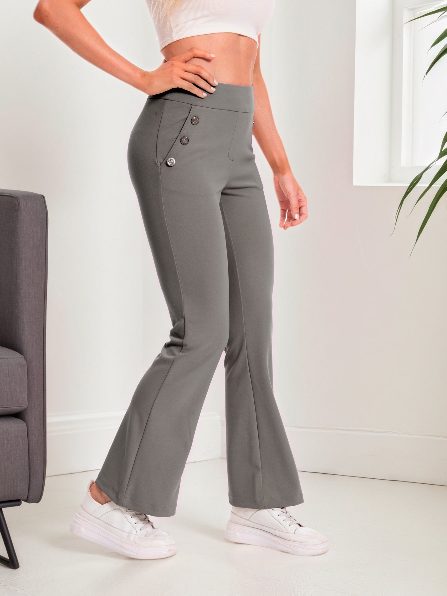 Casual Flare Pants With Sailor Button