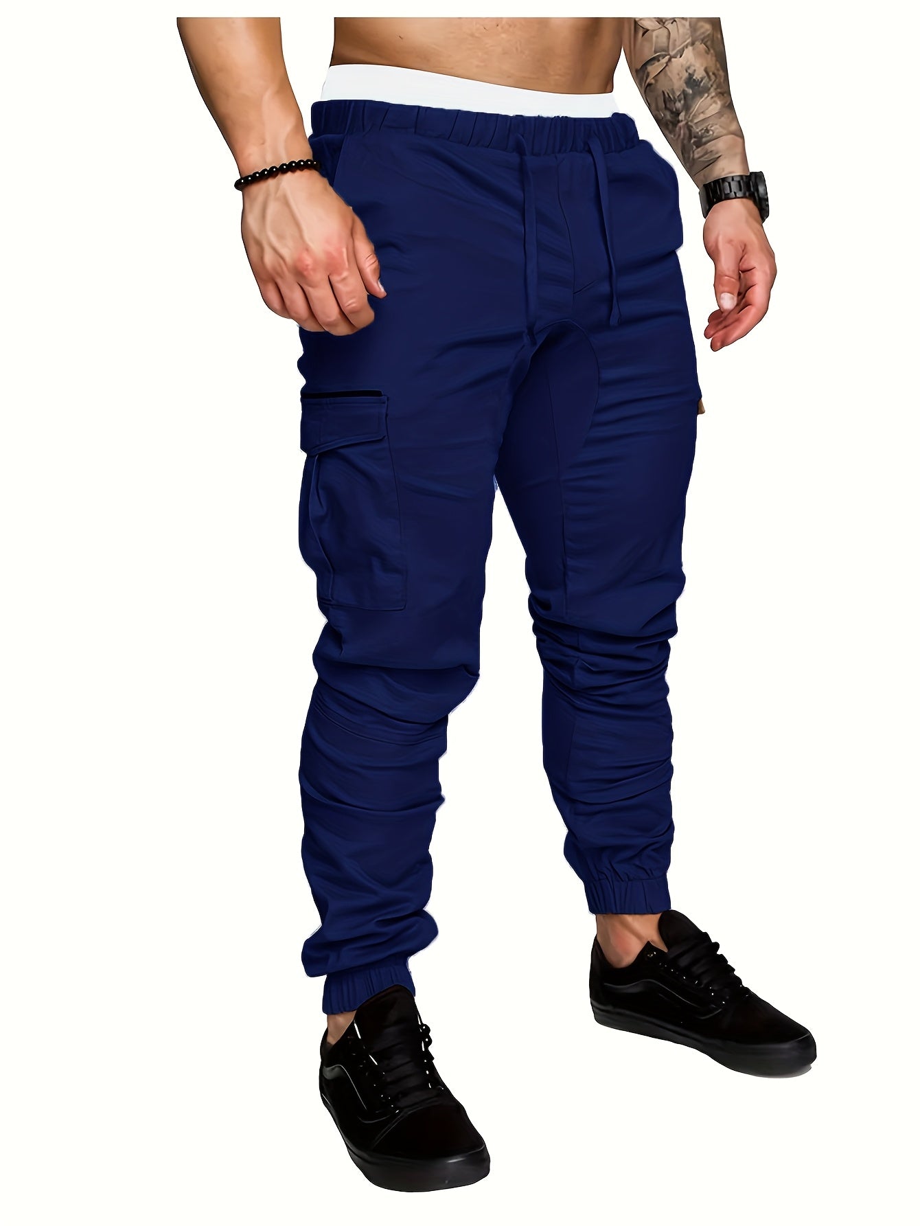 EXARUS 2 Pack Cargo Pants For Men - Relaxed Fit Twill Joggers With Elastic Waistband And Stretch Fabric - Casual Wear