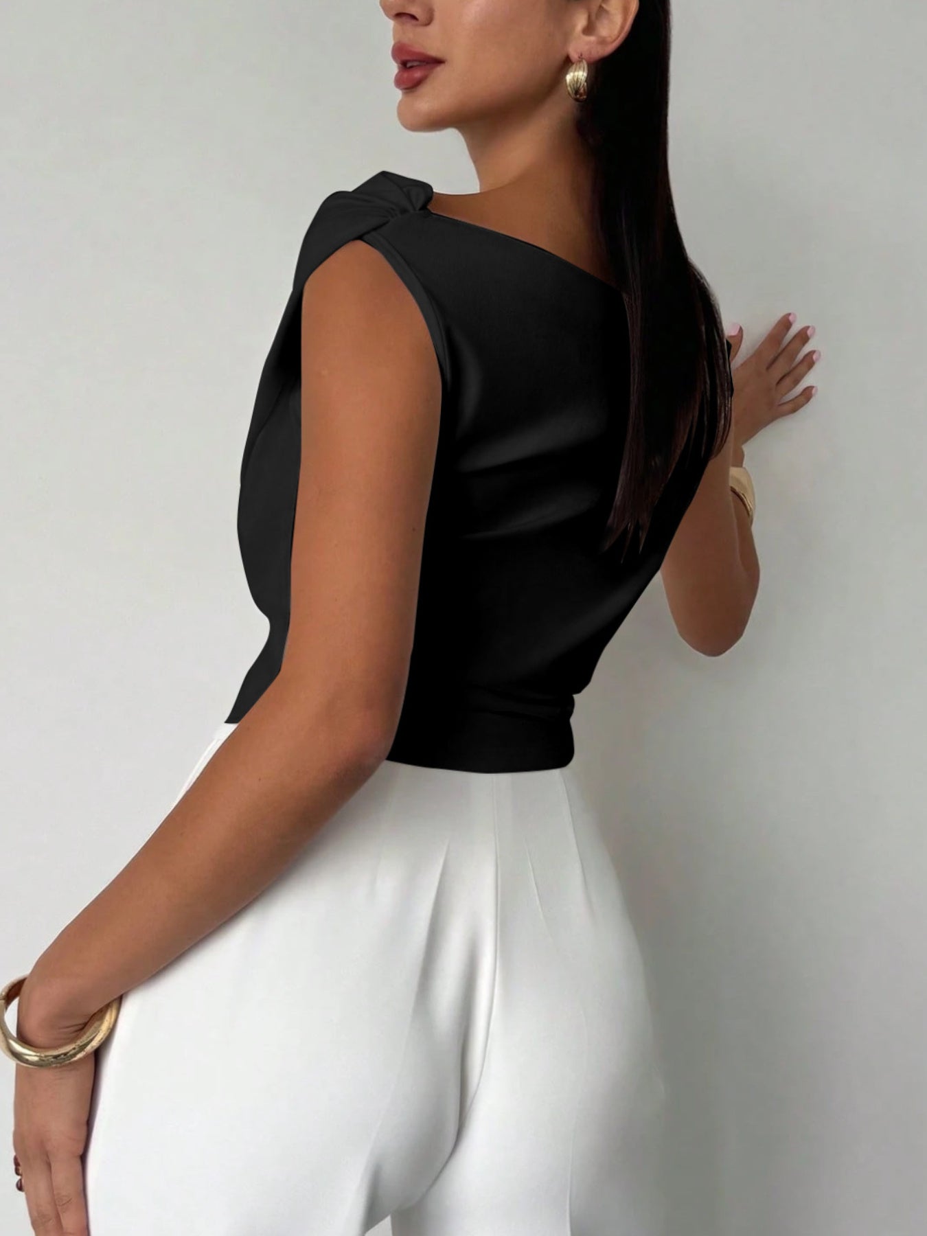 Summer Solid Color Sleeveless T-Shirt, Simple Style, Off-Shoulder, Slim Fit, Sleeveless Short Top