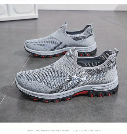 Men's Breathable Mesh Sports Sneakers, Easy-Wear Slip-On Shoes with Monochrome Fabric Upper, Rubber Sole, Round Toe Design, Low-Top Casual Athletic Footwear for Spring and Summer