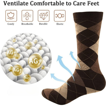 5/6 Pairs Formal Socks With Diamond Patterned Jacquard Embroidery, Business White-collar Sweat Absorbing Socks, Retro British Style, Autumn And Winter