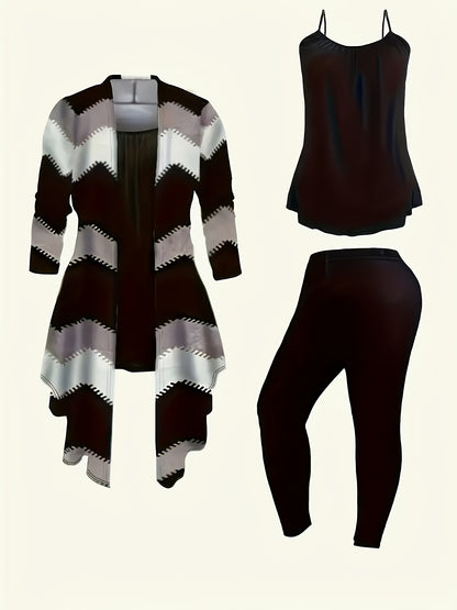 Spring And Autumn Elegant Women's Three-Piece Set, Mid-length Long-Sleeved Cardigan Coat Paired with Sleeveless Top + Casual Pants Set. A Festive And Exquisite Gift Set. Local Warehouse. Suitable for Spring And Summer Seasons.