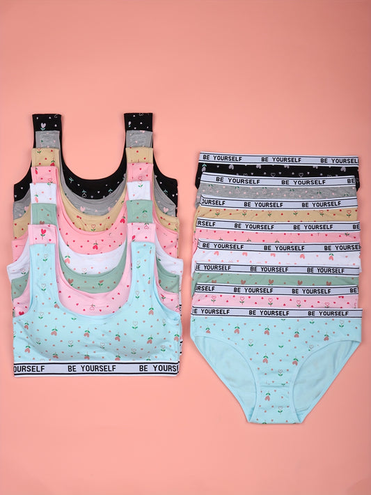 8-Pack Girls' Training Bra and Panty Set - Breathable Everyday Comfort – main product image