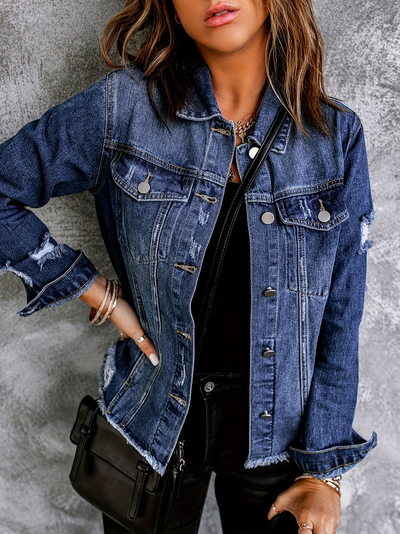 Women's Medium Blue Denim Oversized Denim Jacket - product view 8
