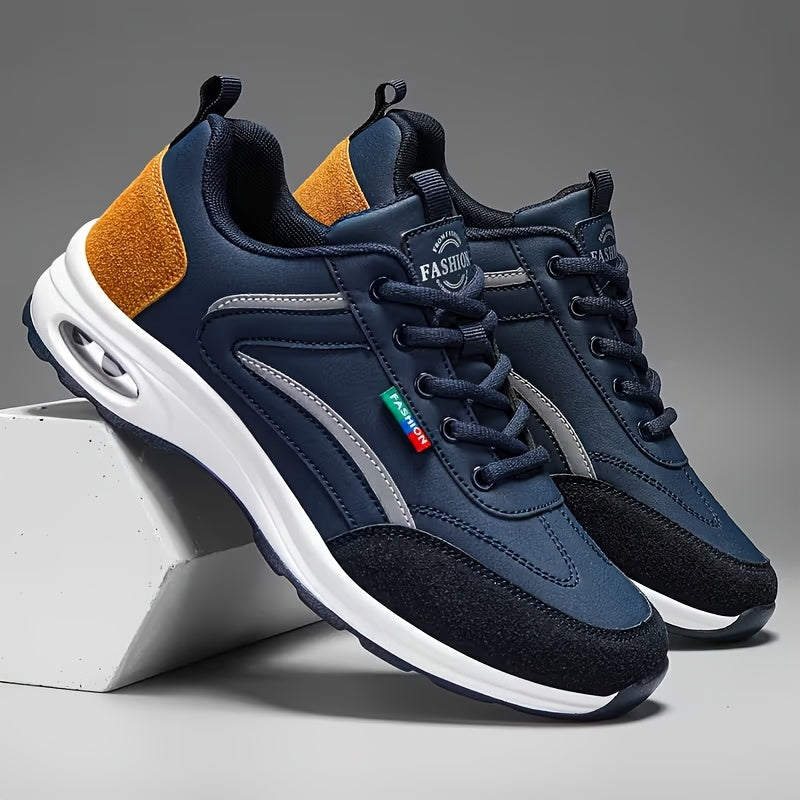 [Men's Fashion Sneakers] Men's Fashion Sneakers - Lace-up Design, PU Material, Comfortable Lining, Non-slip Casual Style, Soft-soled Running Shoes, Suitable for Outdoor Activities