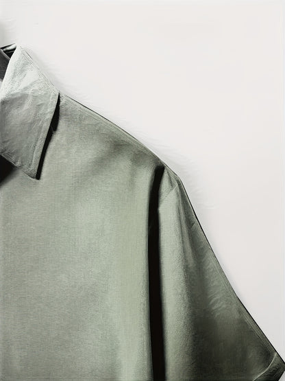 Men's Plus Size Double Placket Short Sleeve High Quality Shirt, Suitable for All Seasons, Home Short Sleeve Turn Collar Shirt, PLUS SIZE