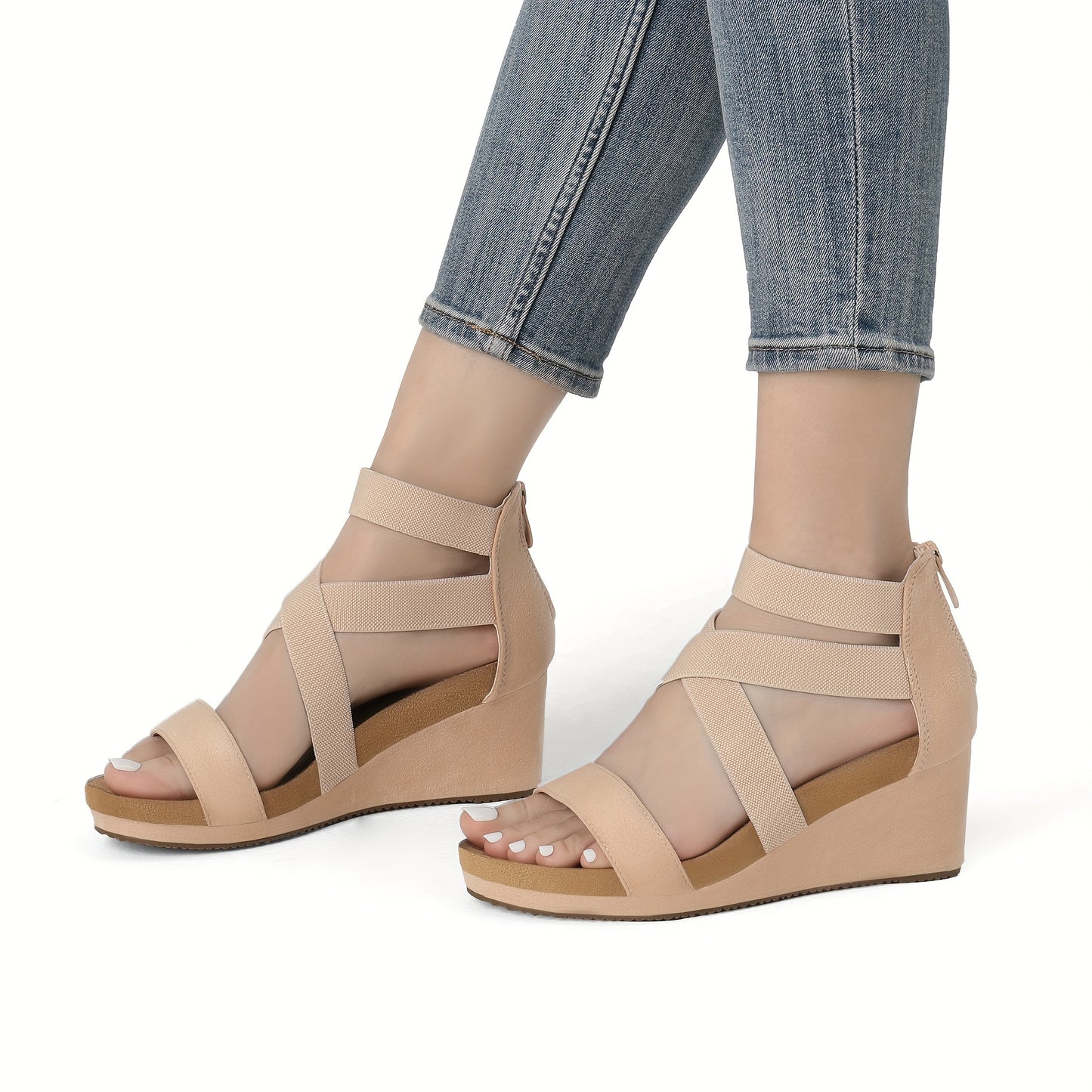 Womens Elastic Ankle Strap Open Toe Platform Stylish and Comfortable and Fashion Wedge Sandal Fashion Outdoor Shoes Quick On and Off Suitable for Different Occasions, Women Shoes